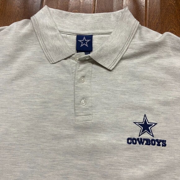 NFL Dallas Cowboys Football Light Grey Polo Shirt Cotton Men's Size Large - Picture 2 of 7